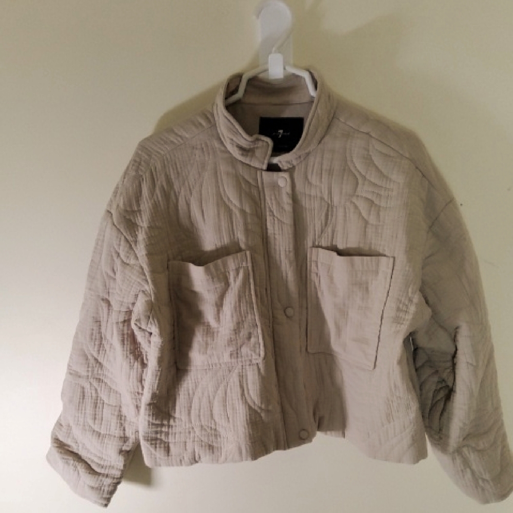 7 For All Mankind Women's Quilted Jacket in Cream Missing Size Tag